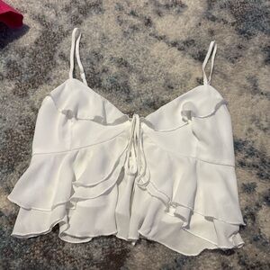 Garage White Ruffled Crop Top